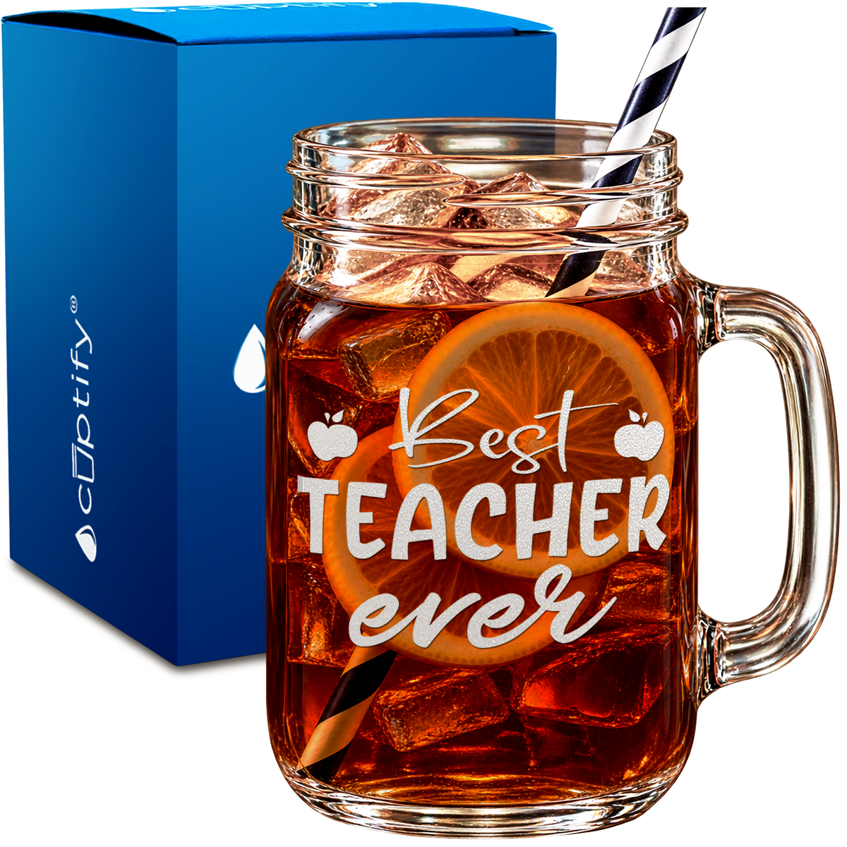 Best Teacher Ever design on 16oz Mason Jar Glass