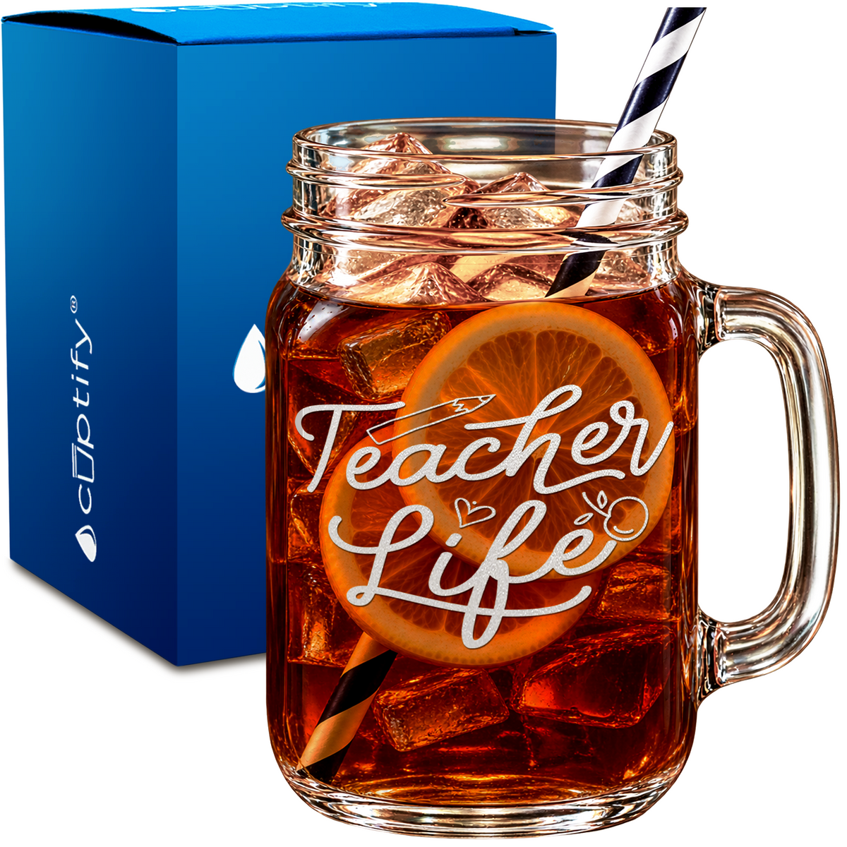 Teacher Life design on 16oz Mason Jar Glass