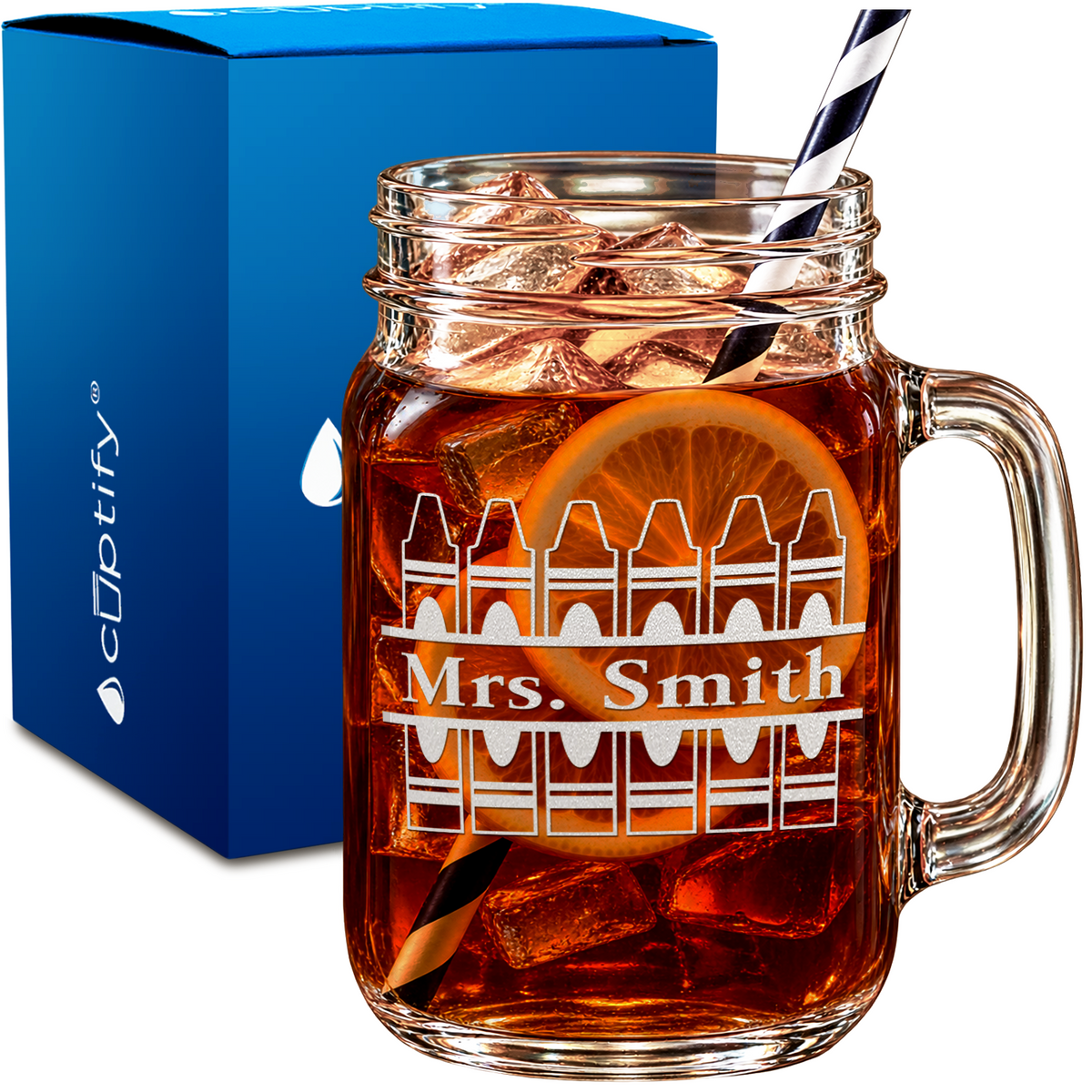 Personalized Teacher Pencils design on 16oz Mason Jar Glass
