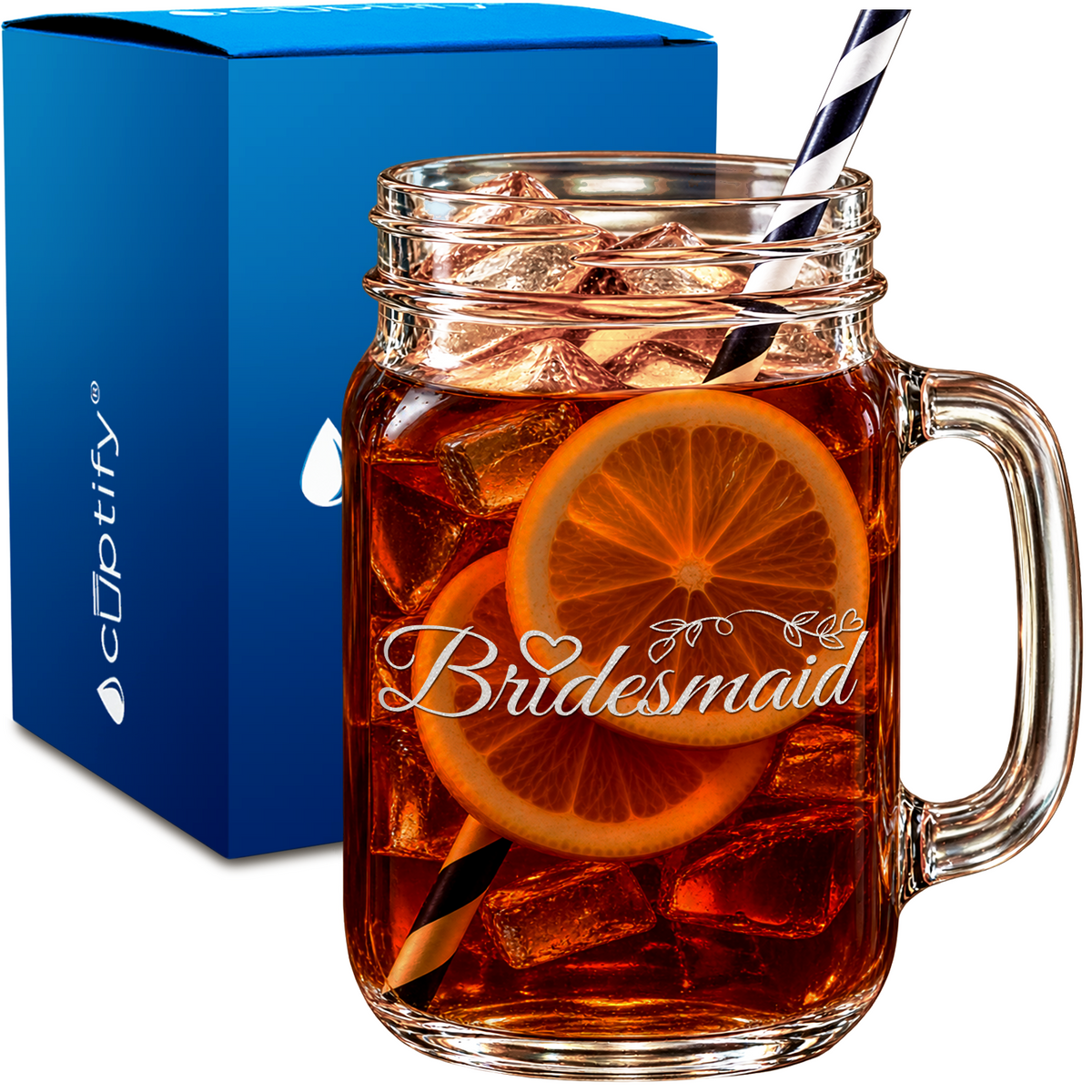 Bridesmaid design on 16oz Mason Jar Glass