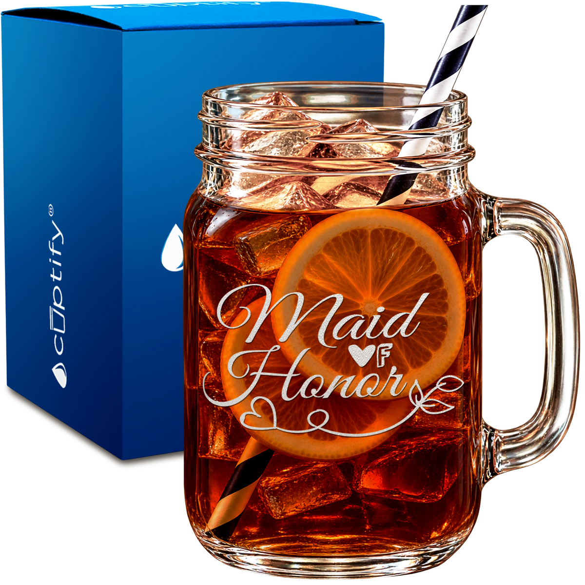 Maid of Honor design on 16oz Mason Jar Glass