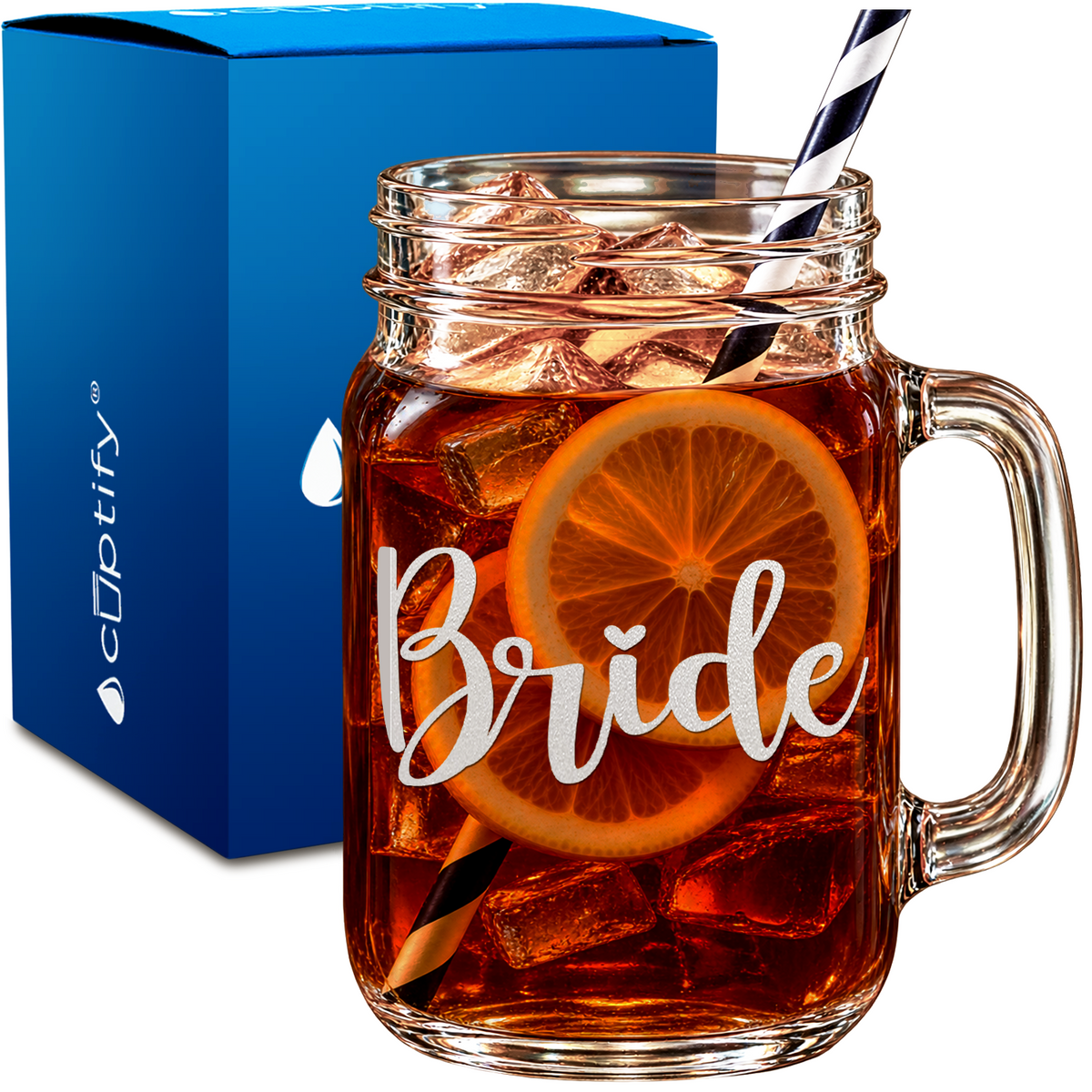 Bride Heart design on 16oz Mason Jar Glass