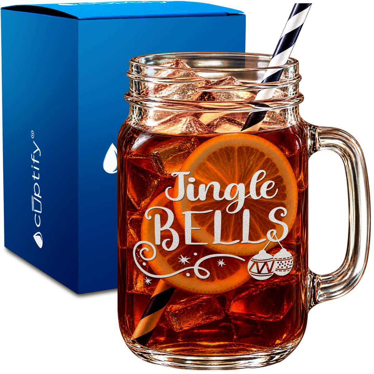 Jingle Bells design on 16oz Mason Jar Glass
