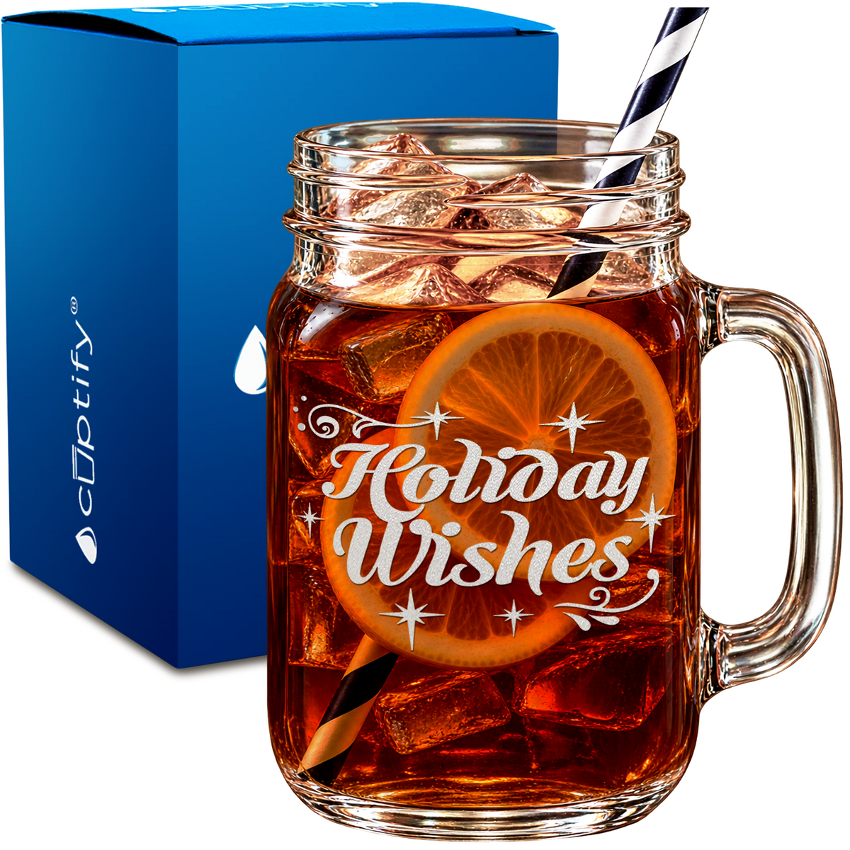 Holiday Wishes design on 16oz Mason Jar Glass