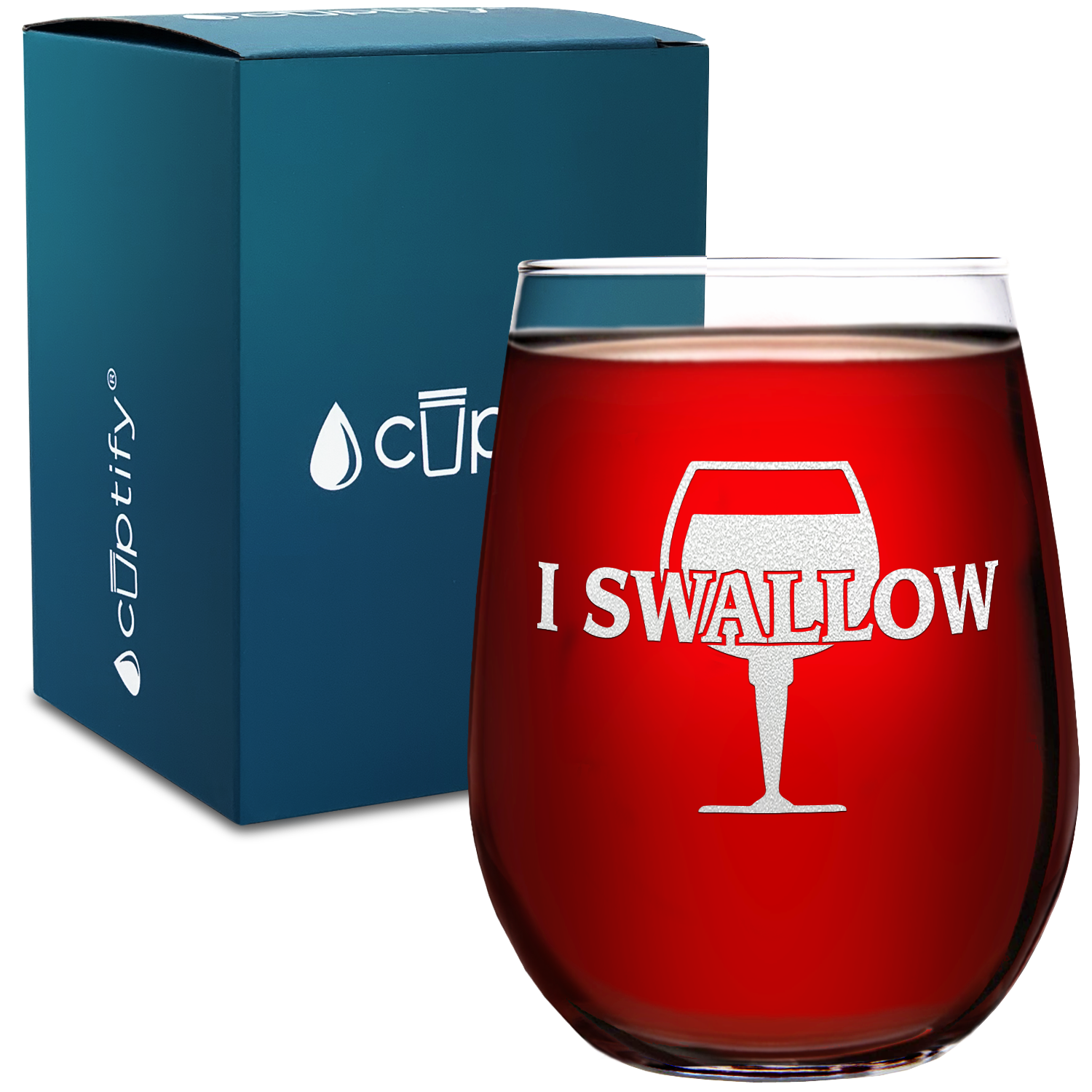 I Swallow on 17 oz Stemless Wine Glass