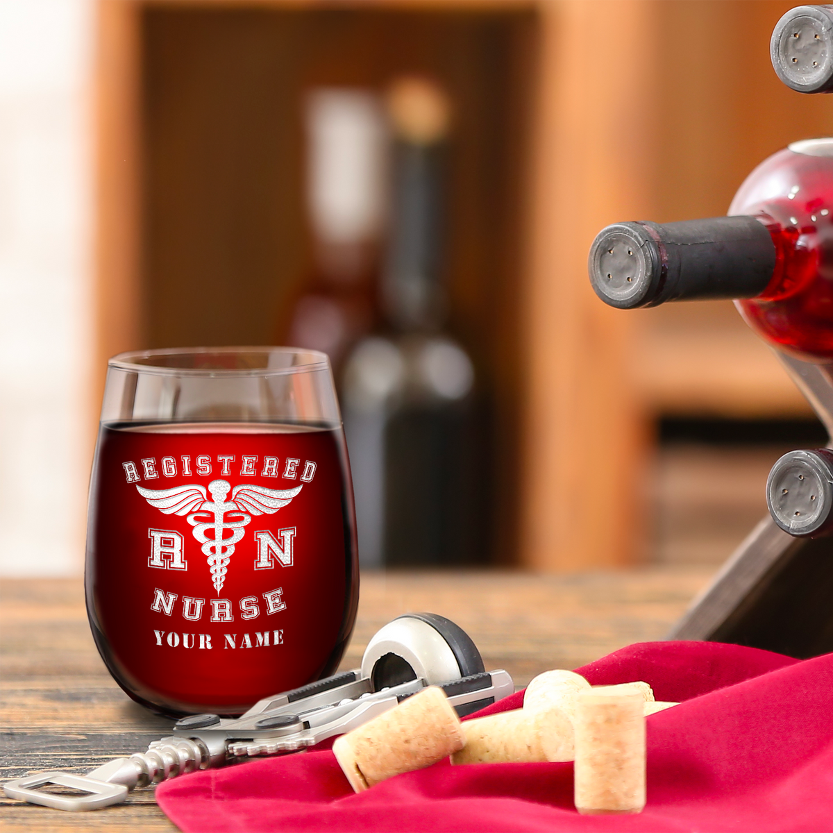 Personalized RN Registered Nurse on 17oz Stemless Wine Glass