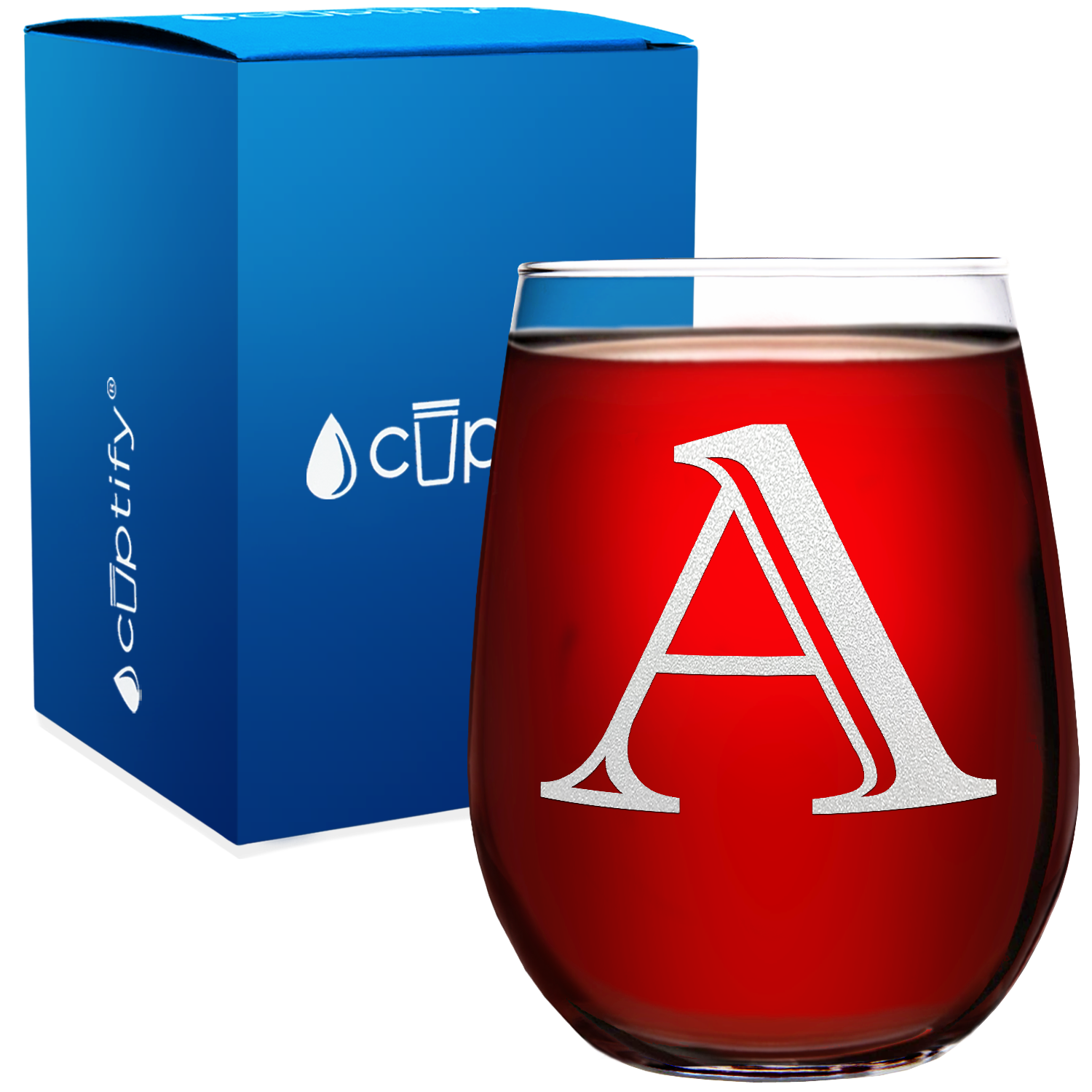 Monogram Initial Letter A 17oz Stemless Wine Glass