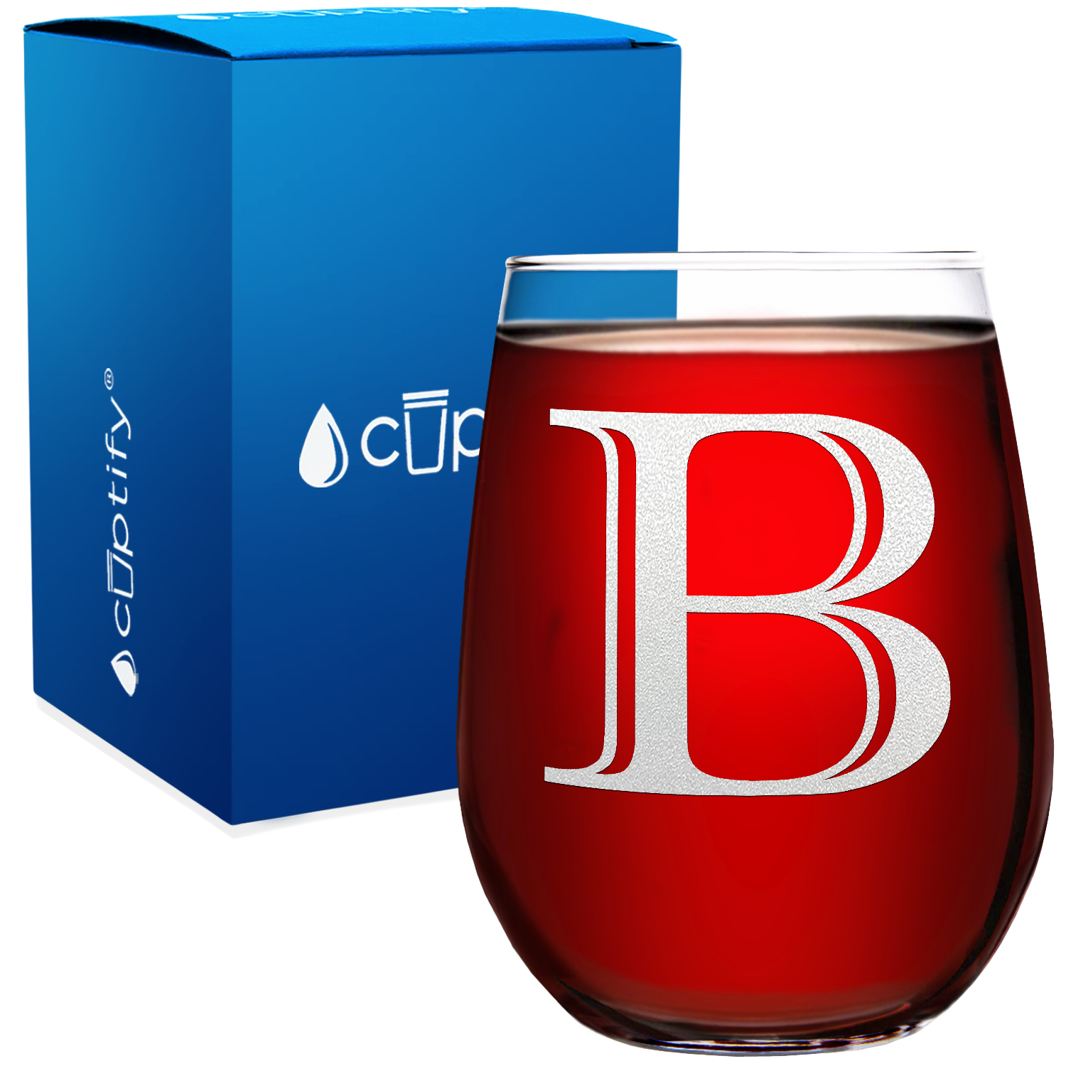Monogram Initial Letter B 17oz Stemless Wine Glass