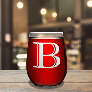 Monogram Initial Letter B 17oz Stemless Wine Glass