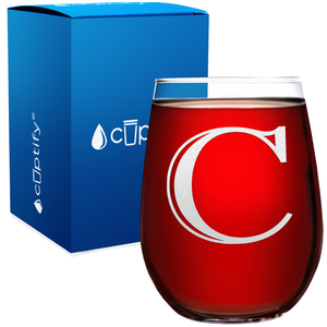 Monogram Initial Letter C 17oz Stemless Wine Glass