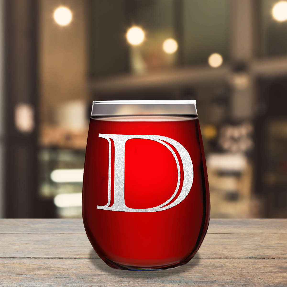 Monogram Initial Letter D 17oz Stemless Wine Glass