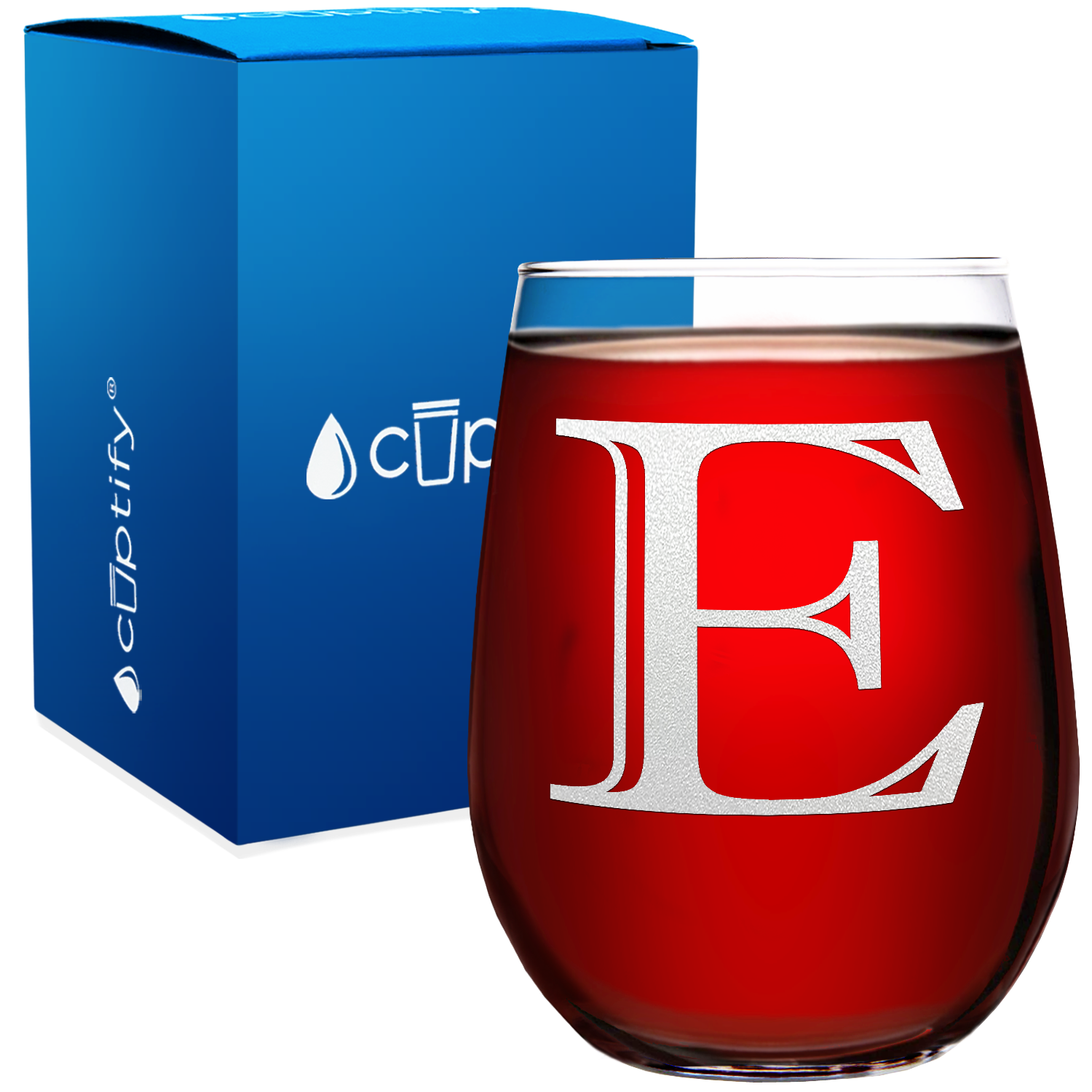 Monogram Initial Letter E 17oz Stemless Wine Glass