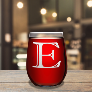 Monogram Initial Letter E 17oz Stemless Wine Glass