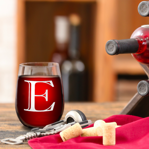 Monogram Initial Letter E 17oz Stemless Wine Glass