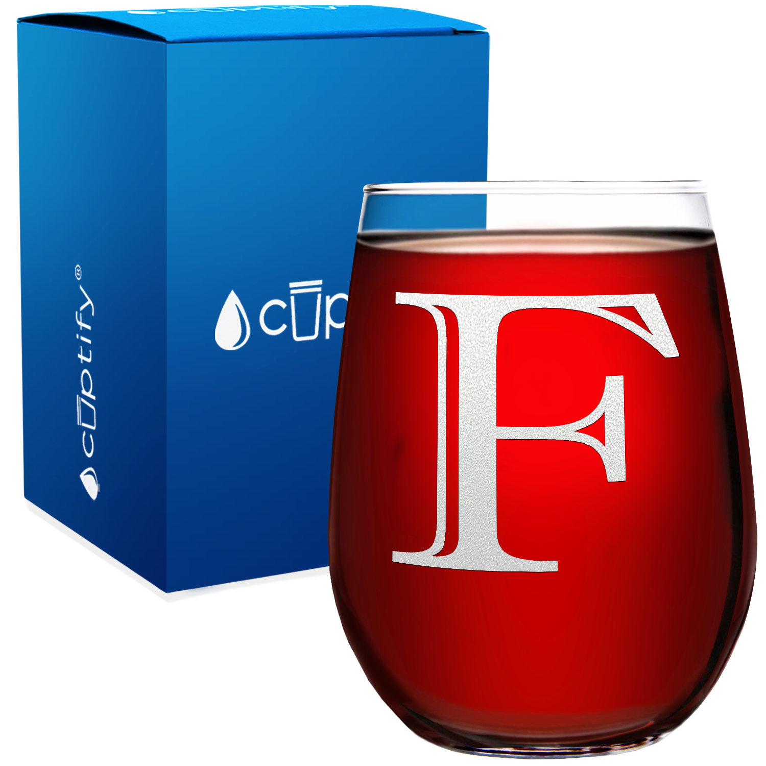 Monogram Initial Letter F 17oz Stemless Wine Glass