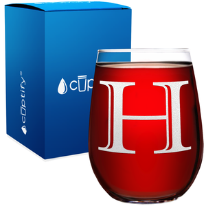 Monogram Initial Letter H 17oz Stemless Wine Glass