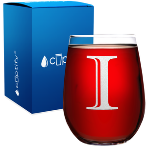 Monogram Initial Letter I 17oz Stemless Wine Glass