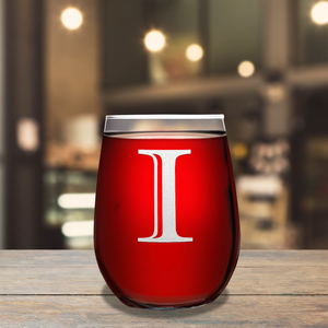 Monogram Initial Letter I 17oz Stemless Wine Glass