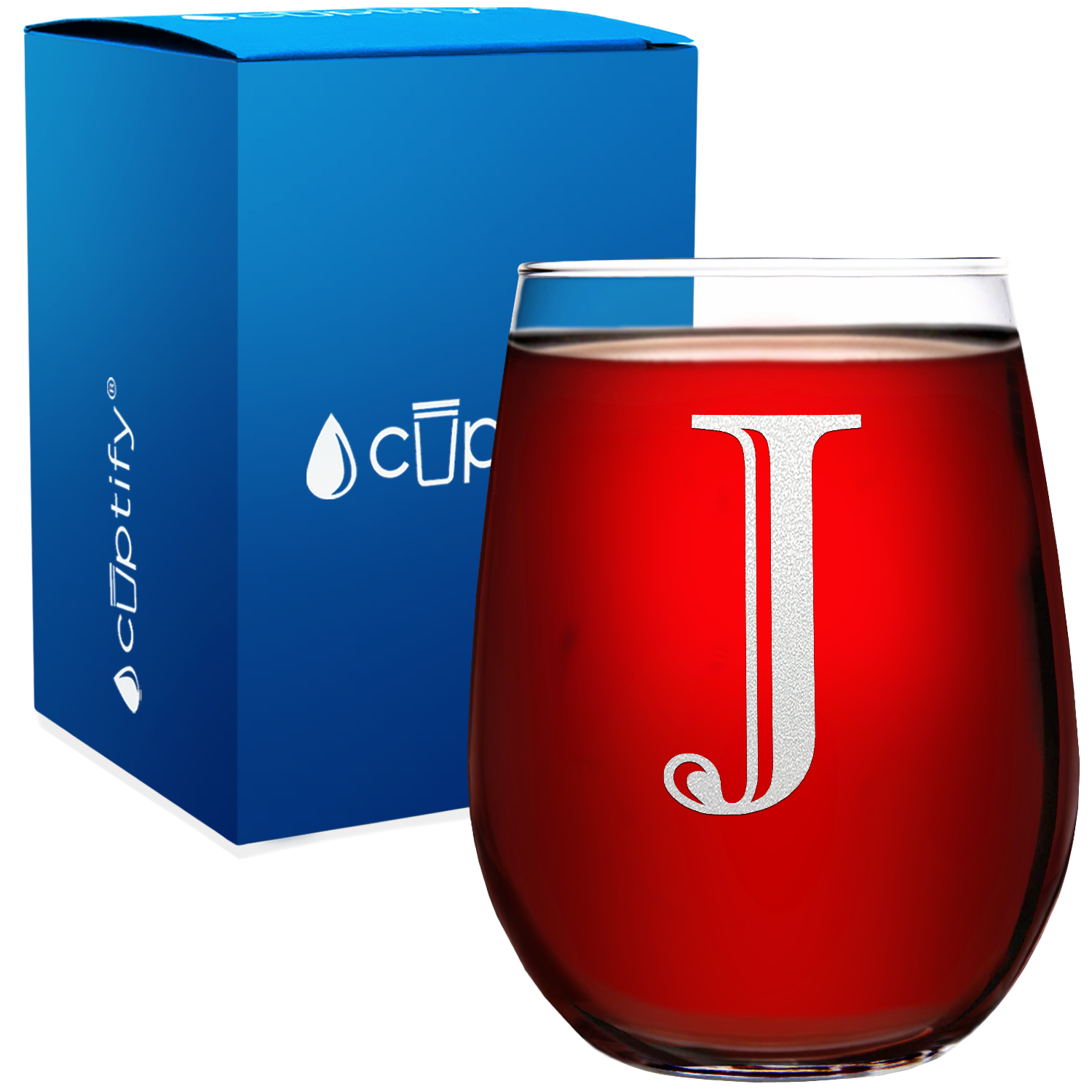 Monogram Initial Letter J 17oz Stemless Wine Glass