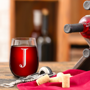 Monogram Initial Letter J 17oz Stemless Wine Glass