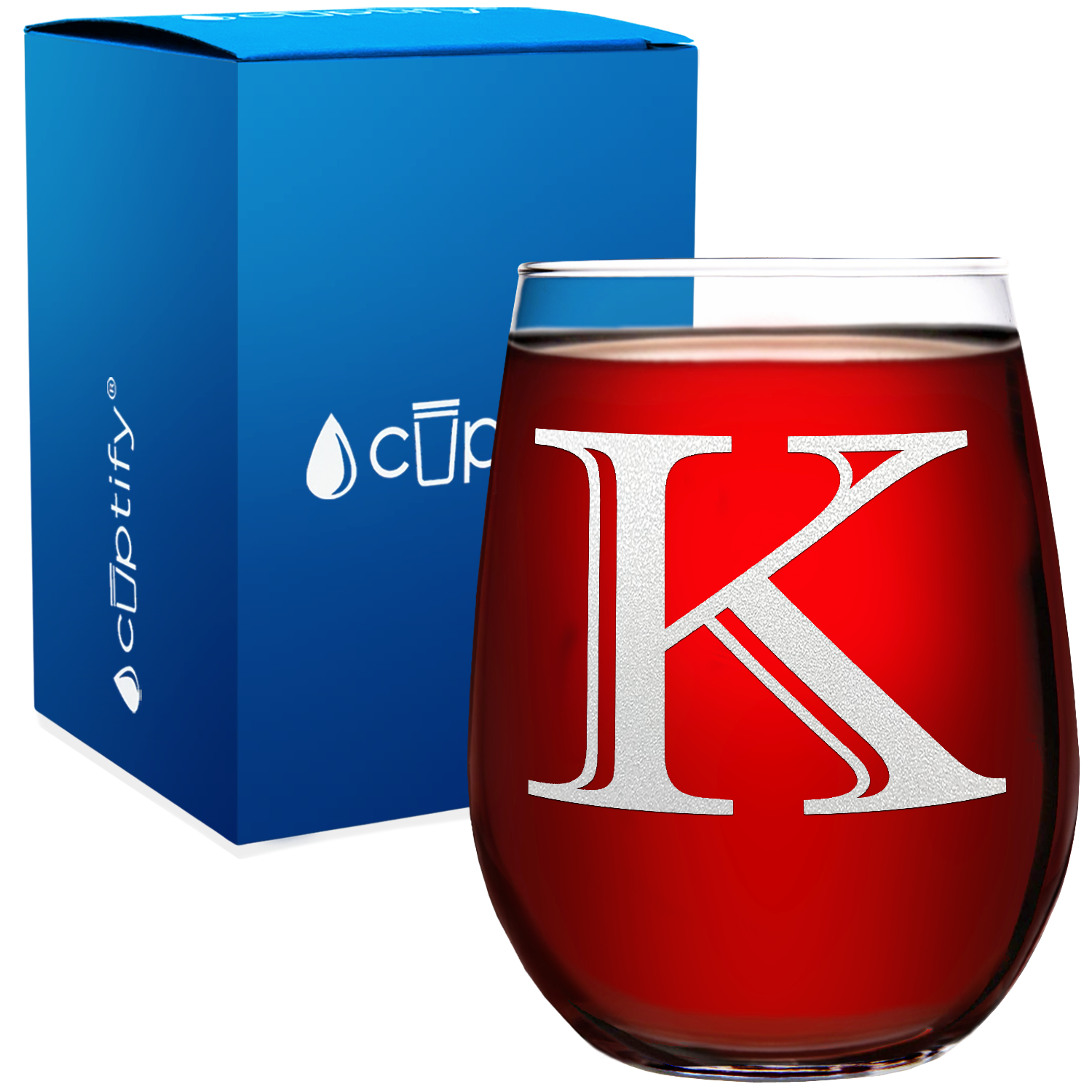 Monogram Initial Letter K 17oz Stemless Wine Glass