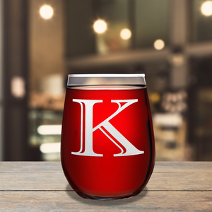 Monogram Initial Letter K 17oz Stemless Wine Glass