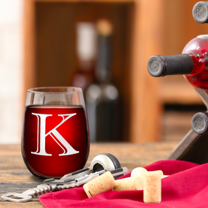 Monogram Initial Letter K 17oz Stemless Wine Glass