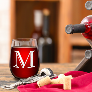 Monogram Initial Letter M 17oz Stemless Wine Glass