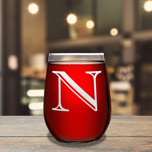 Monogram Initial Letter N 17oz Stemless Wine Glass