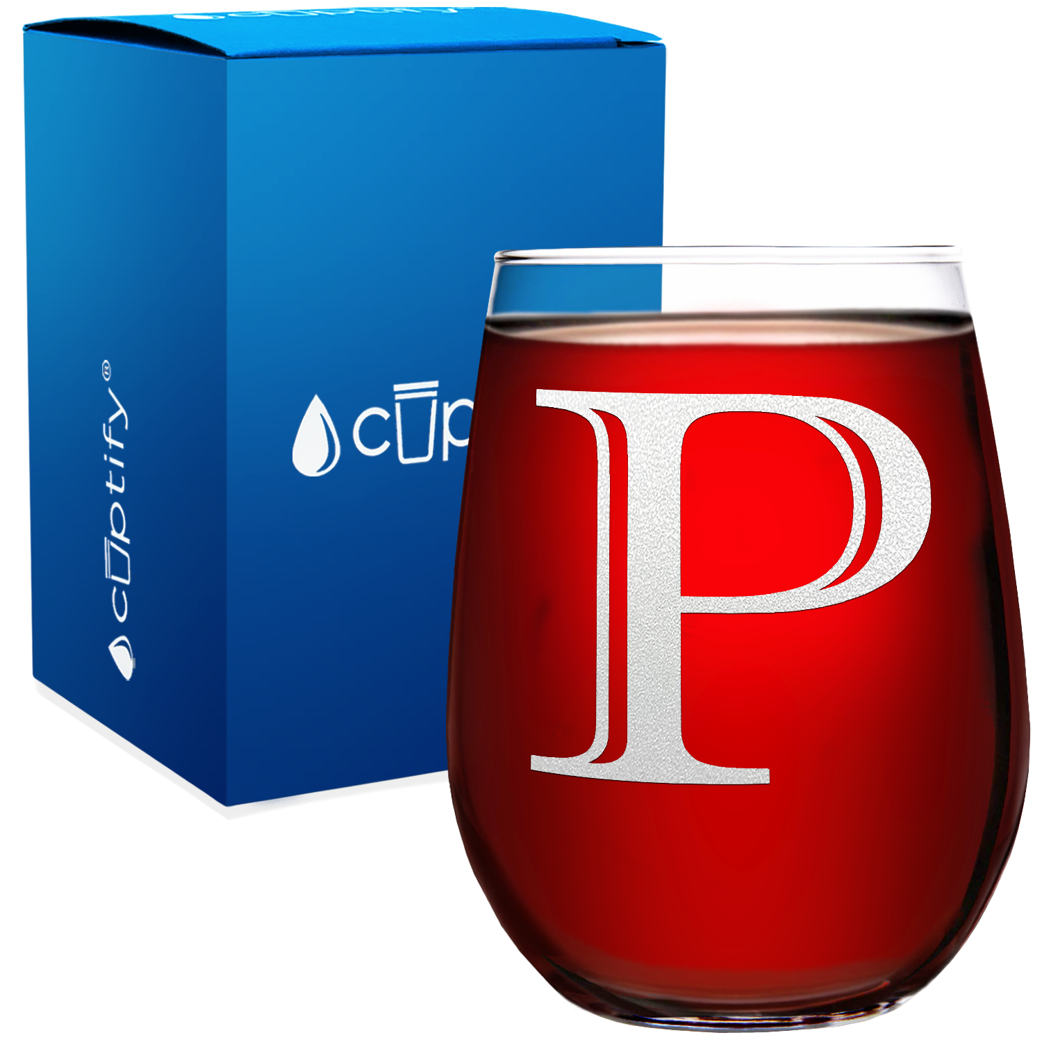 Monogram Initial Letter P 17oz Stemless Wine Glass
