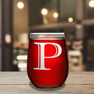 Monogram Initial Letter P 17oz Stemless Wine Glass