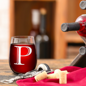 Monogram Initial Letter P 17oz Stemless Wine Glass