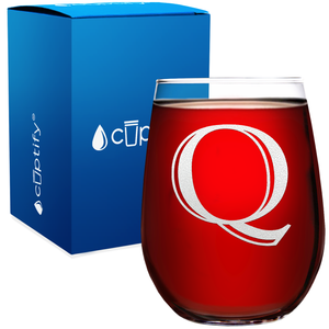 Monogram Initial Letter Q 17oz Stemless Wine Glass