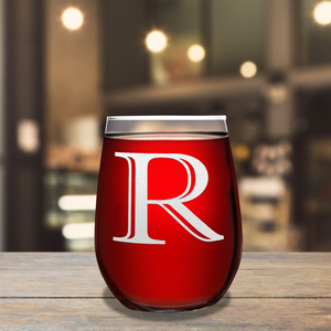 Monogram Initial Letter R 17oz Stemless Wine Glass