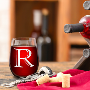 Monogram Initial Letter R 17oz Stemless Wine Glass