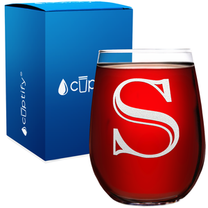 Monogram Initial Letter S 17oz Stemless Wine Glass