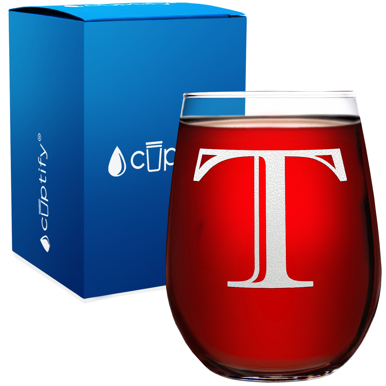 Monogram Initial Letter T 17oz Stemless Wine Glass