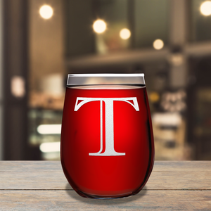 Monogram Initial Letter T 17oz Stemless Wine Glass