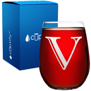 Monogram Initial Letter V 17oz Stemless Wine Glass