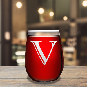 Monogram Initial Letter V 17oz Stemless Wine Glass