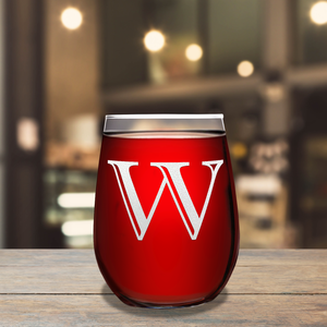 Monogram Initial Letter W 17oz Stemless Wine Glass