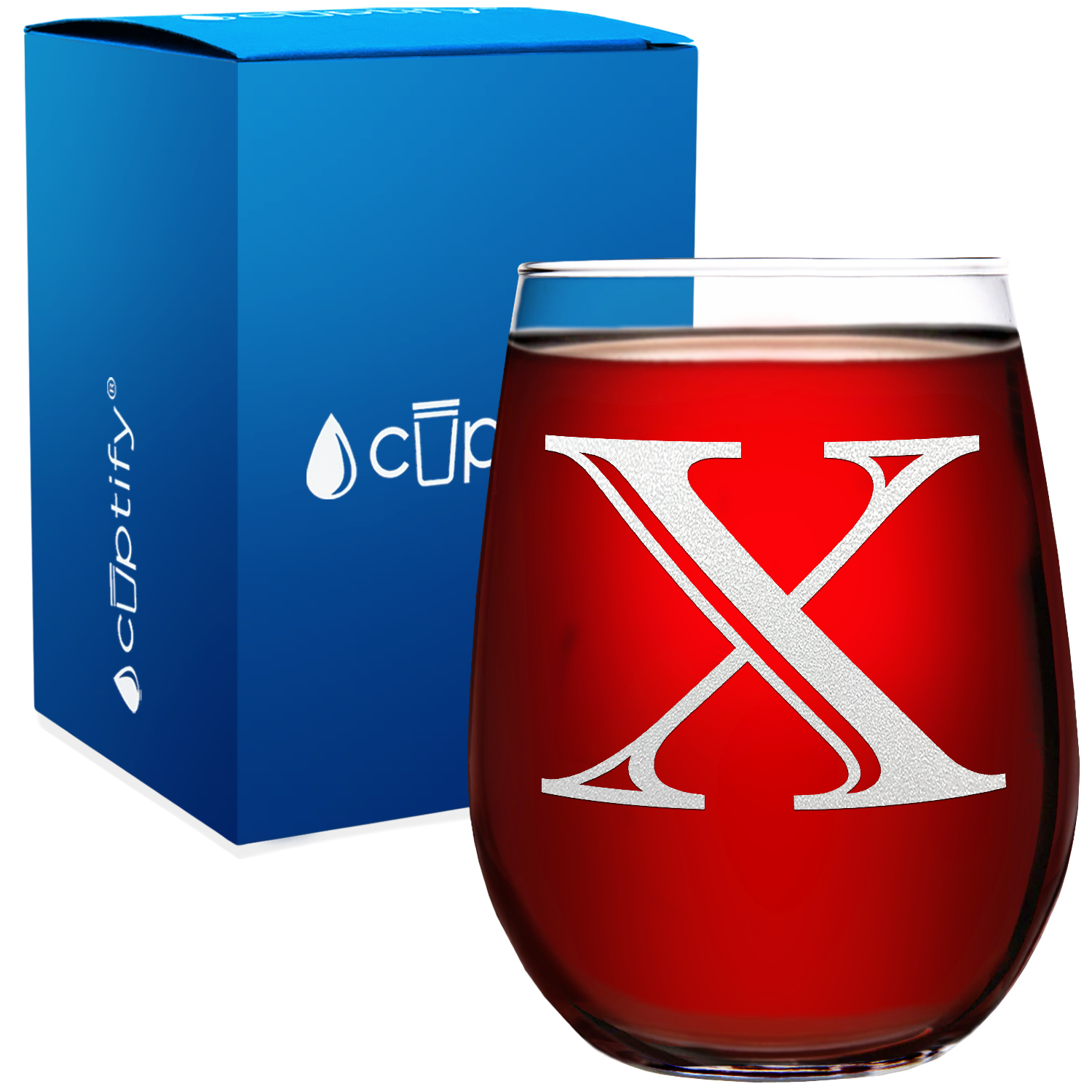 Monogram Initial Letter X 17oz Stemless Wine Glass