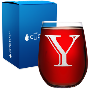 Monogram Initial Letter Y 17oz Stemless Wine Glass