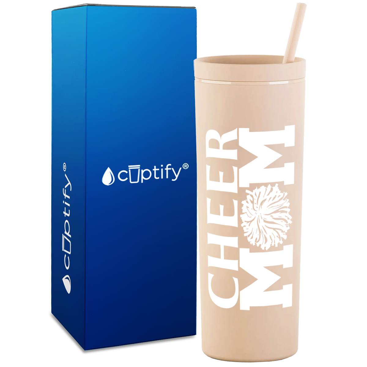 Cheer Mom Pom Pom on 18oz Acrylic Skinny Tumbler