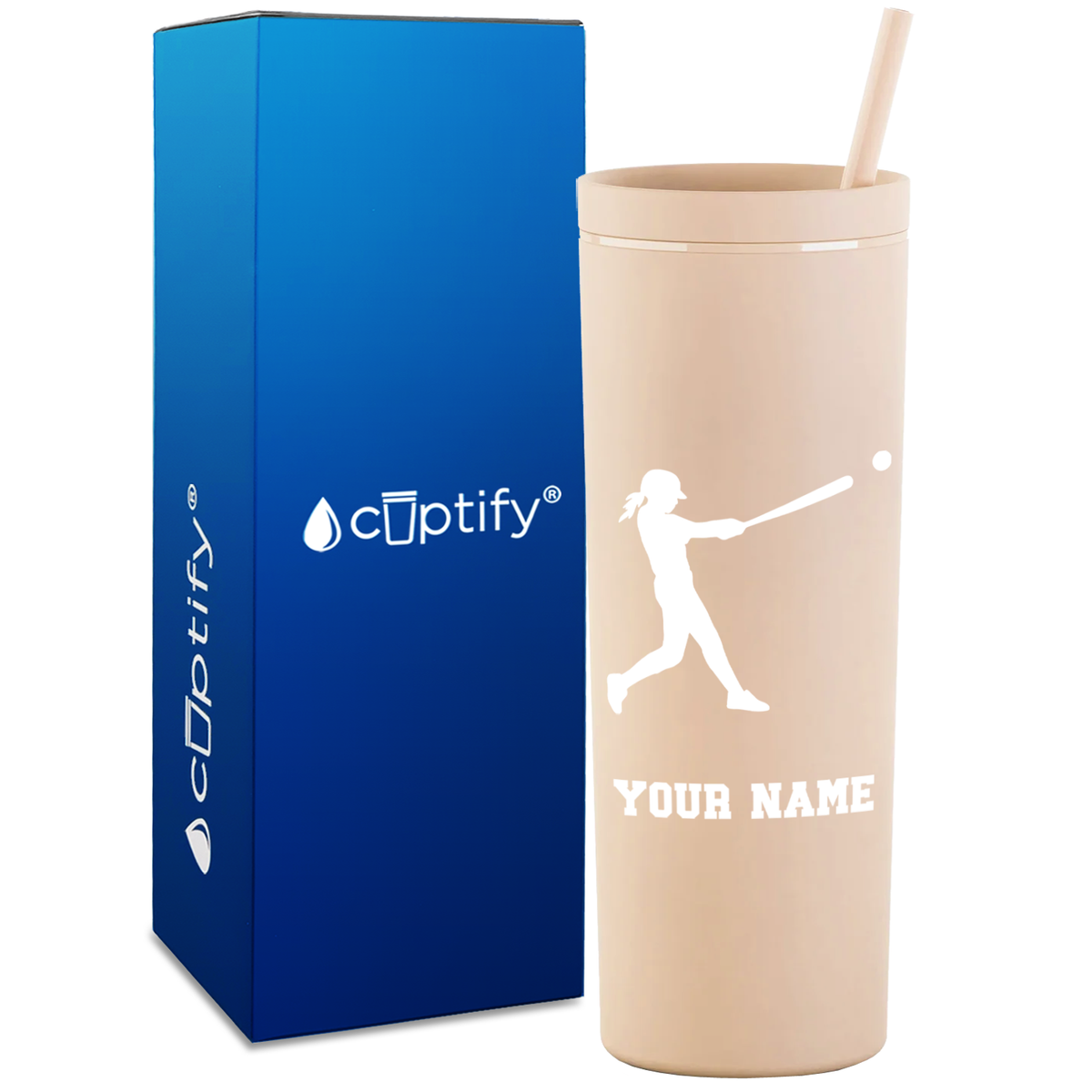 Personalized Softball Girl at Bat on 18oz Acrylic Skinny Tumbler
