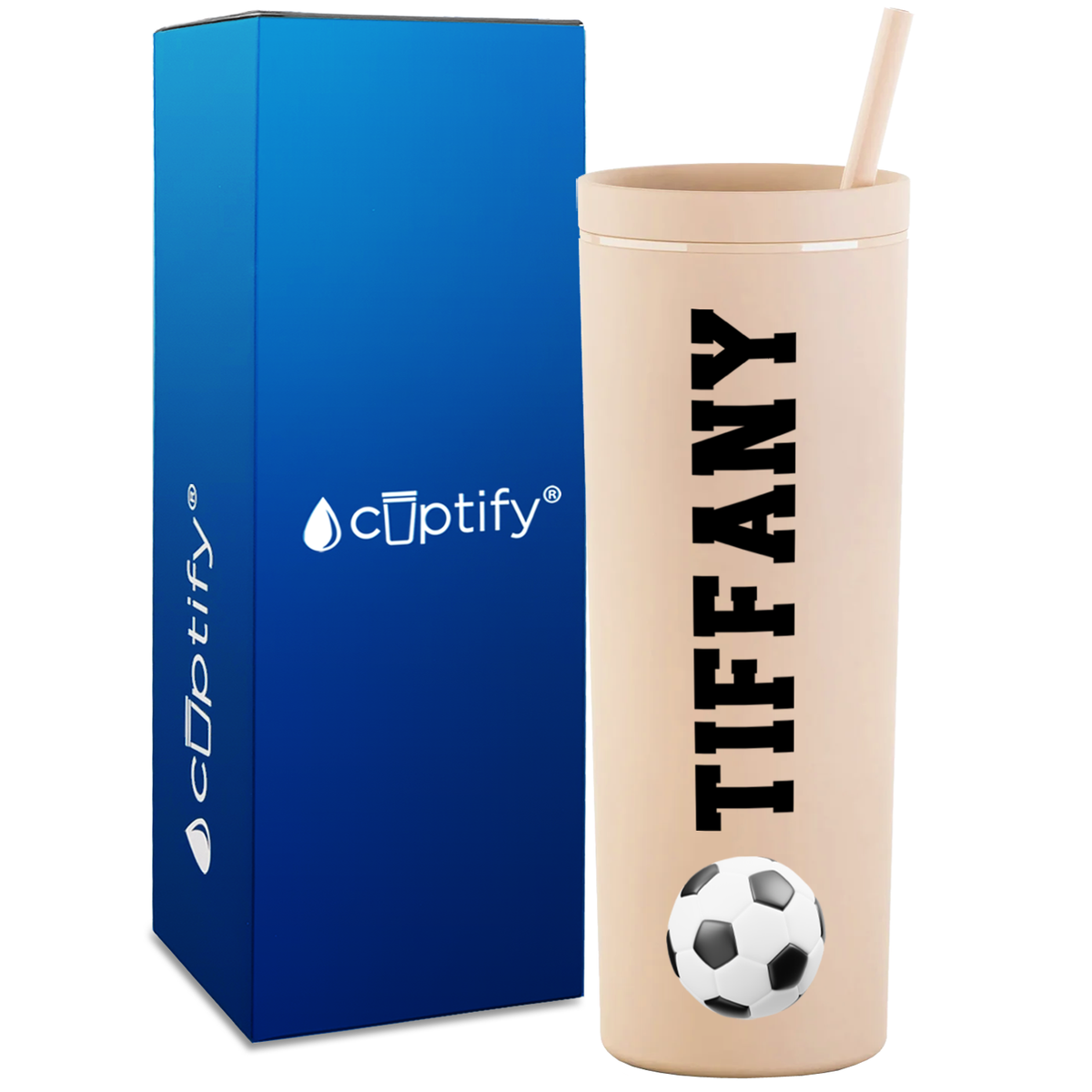 Personalized Soccer Ball on 18oz Acrylic Skinny Tumbler
