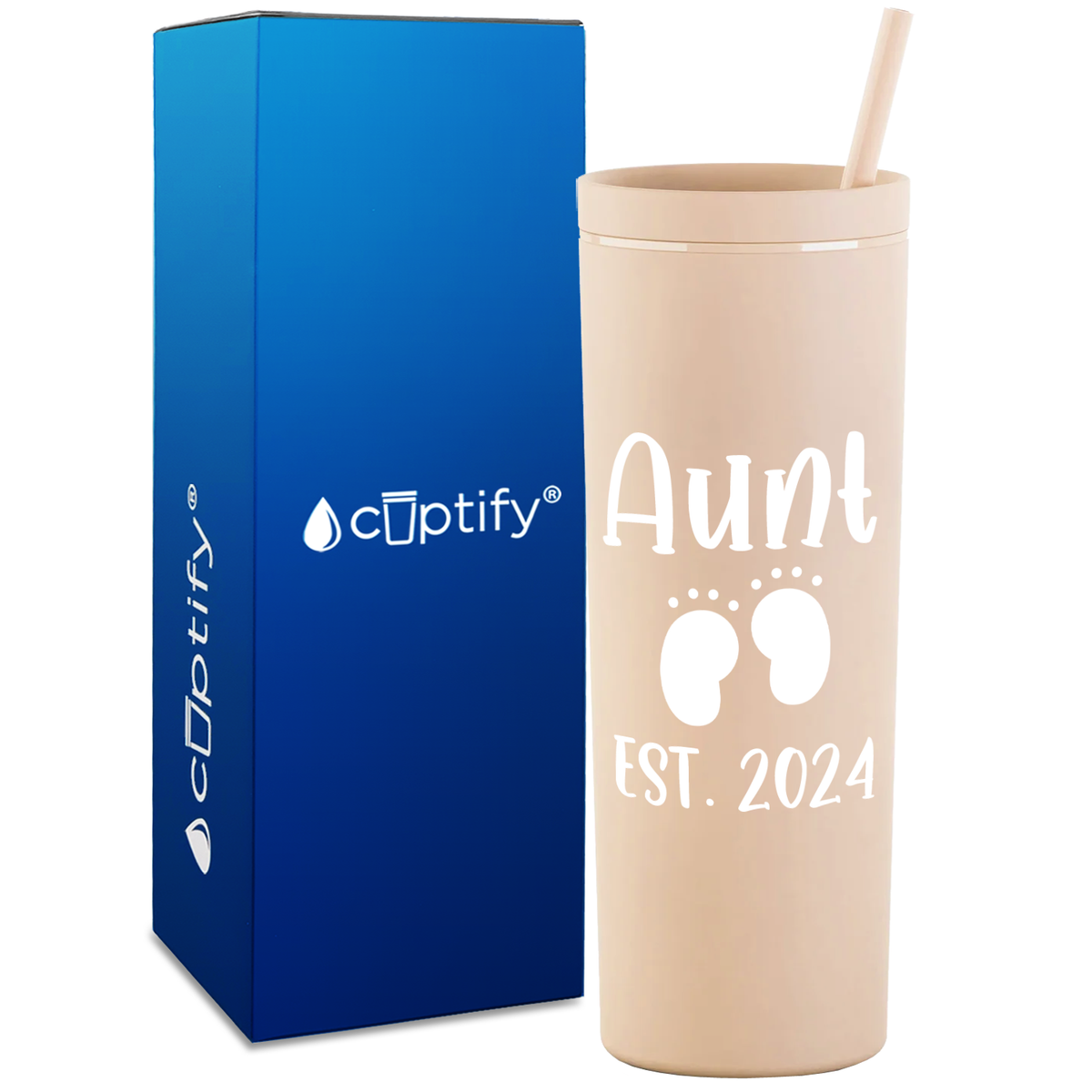 Aunt Established with Baby Feet on 18oz Acrylic Skinny Tumbler