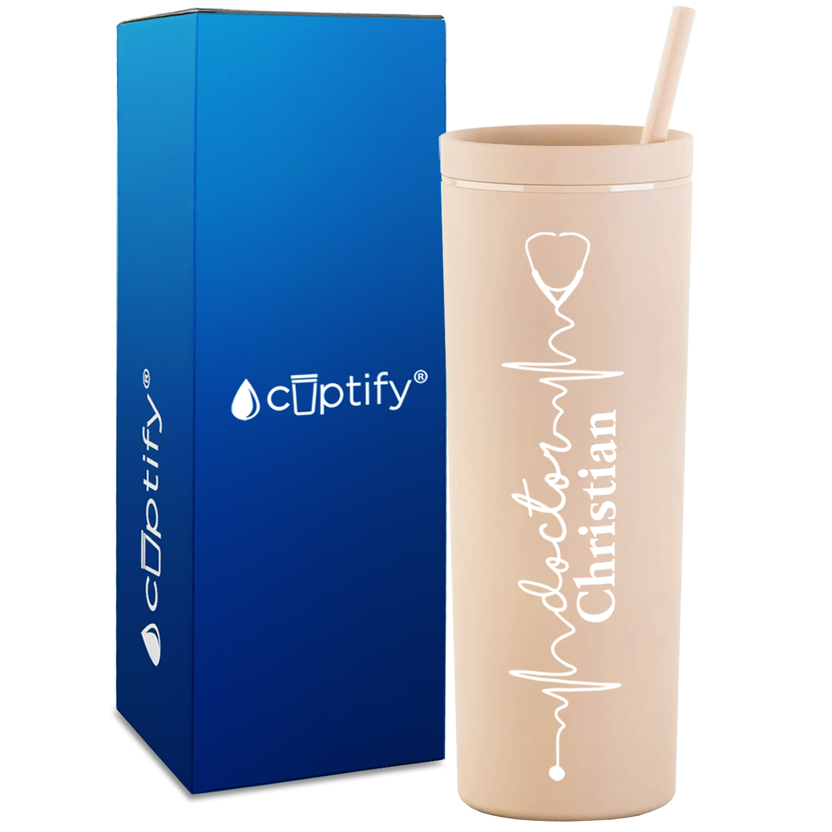 Personalized Doctor Heartbeat on 18oz Acrylic Skinny Tumbler