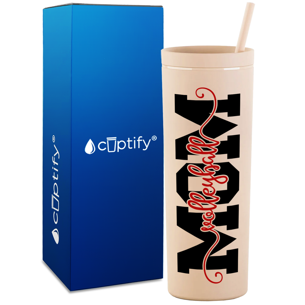 Volleyball Mom Red on 18oz Acrylic Skinny Tumbler