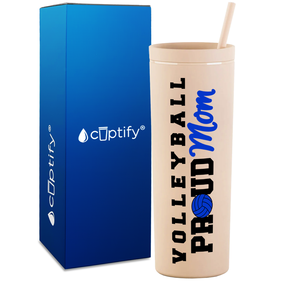 Volleyball Proud Mom on 18oz Acrylic Skinny Tumbler